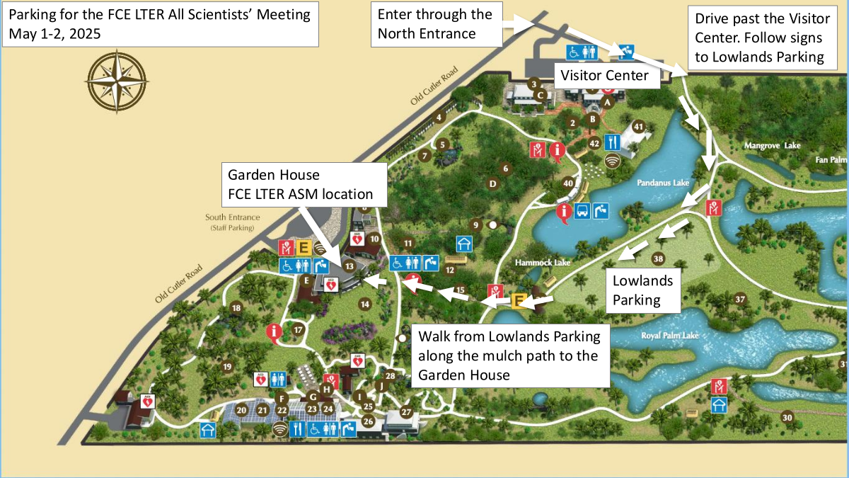 Map showing the location of parking for the FCE All Scientists' Meeting