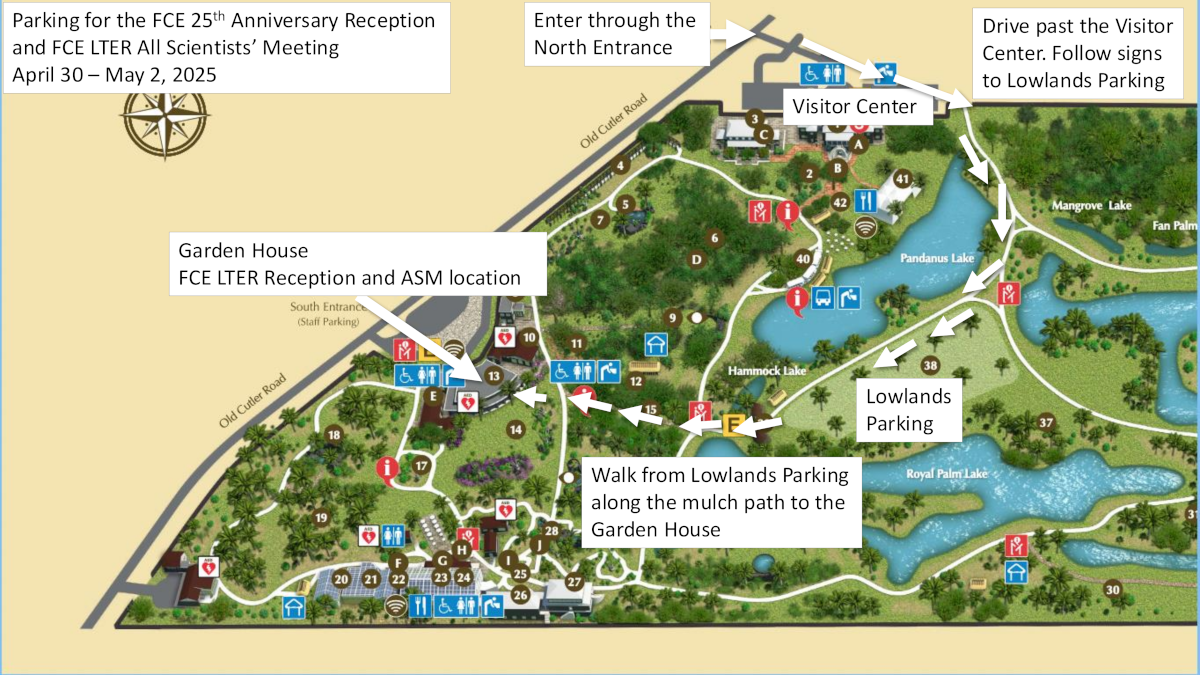 Map showing the location of parking for the FCE All Scientists' Meeting