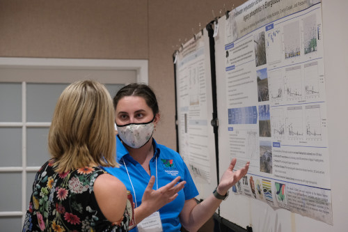 Sophia Hoffman presents her research during the evening poster session
